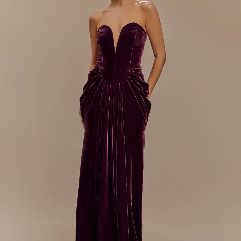 Paige Strapless Velvet Maxi Dress - Plum (ALTERED)